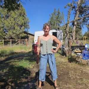 Blue linen pant, trouser